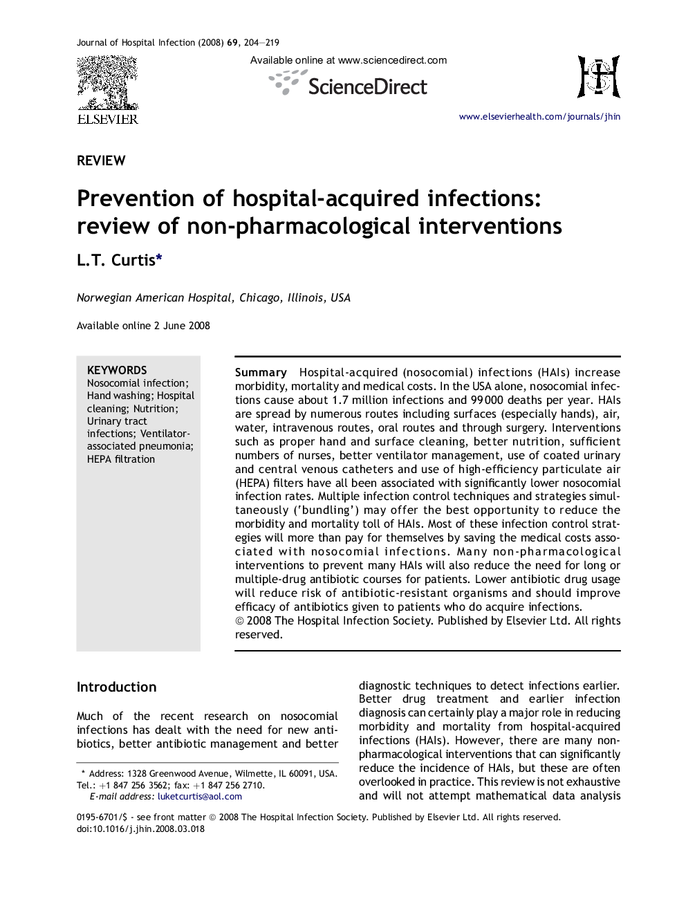 Prevention of hospital-acquired infections: review of non-pharmacological interventions