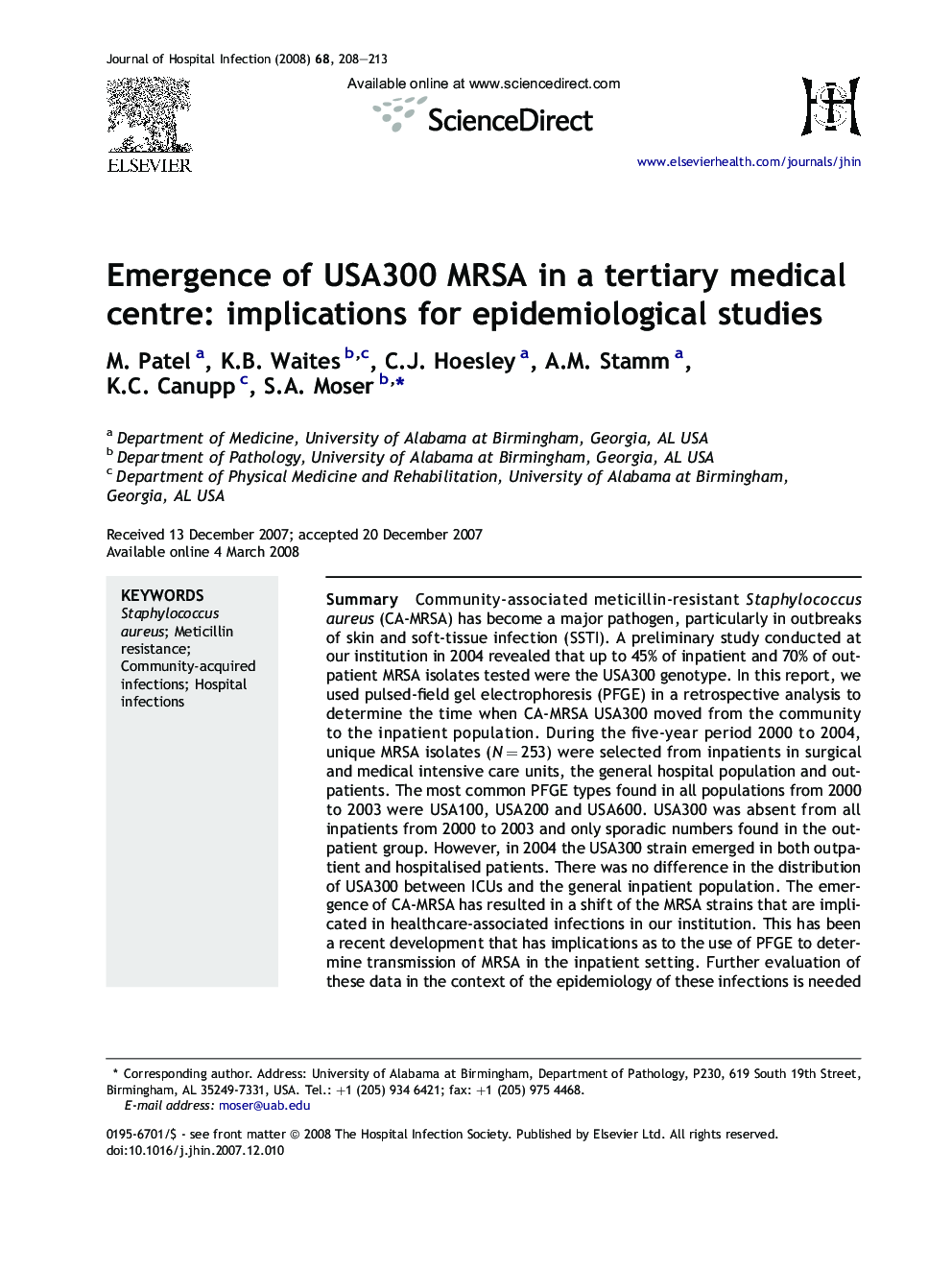 Emergence of USA300 MRSA in a tertiary medical centre: implications for epidemiological studies