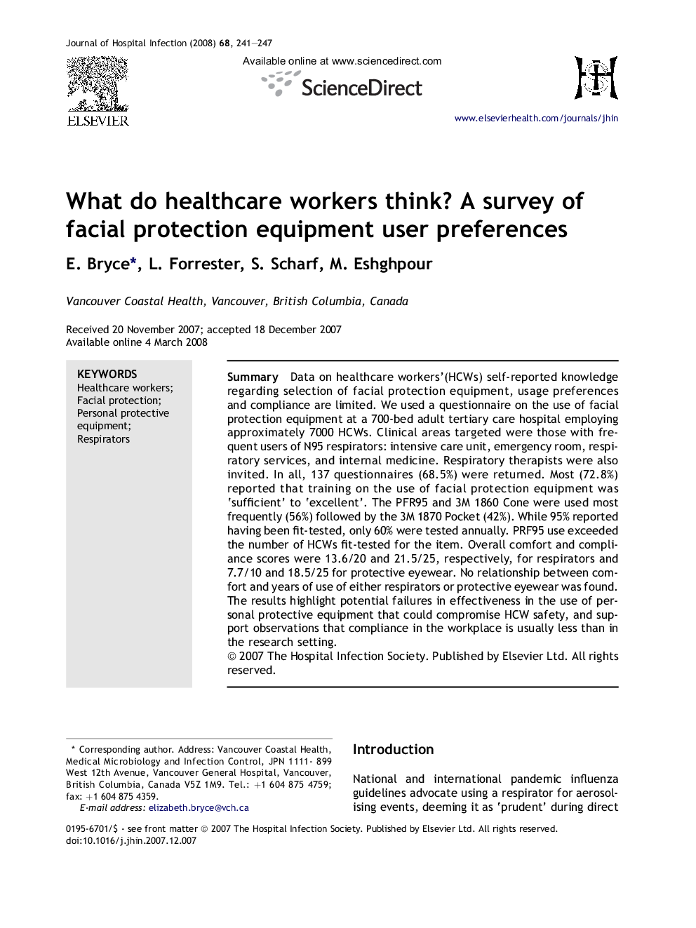What do healthcare workers think? A survey of facial protection equipment user preferences