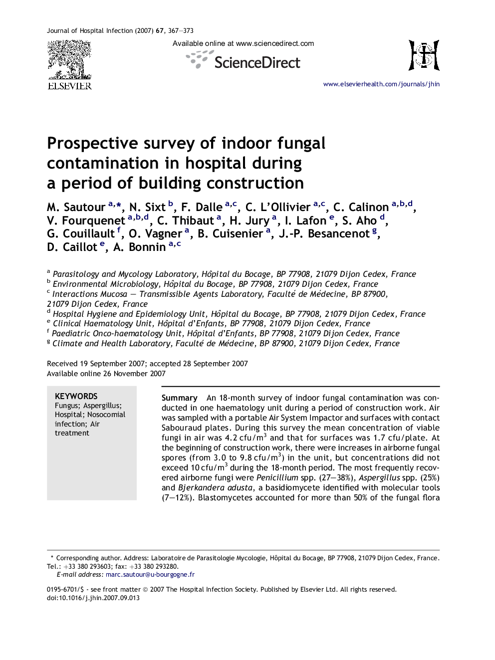 Prospective survey of indoor fungal contamination in hospital during a period of building construction
