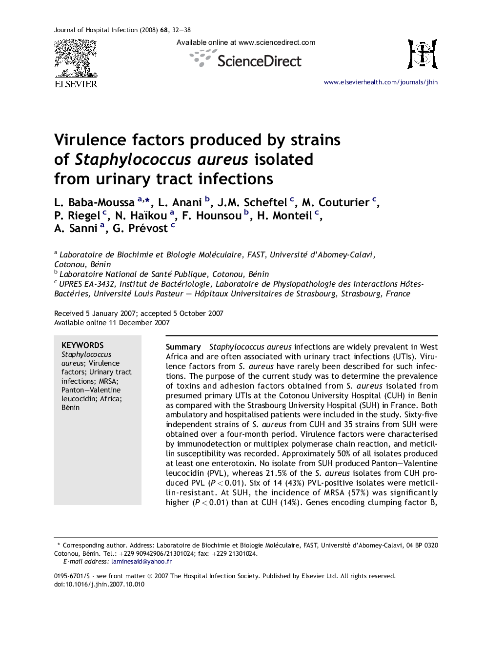 Virulence factors produced by strains of Staphylococcus aureus isolated from urinary tract infections