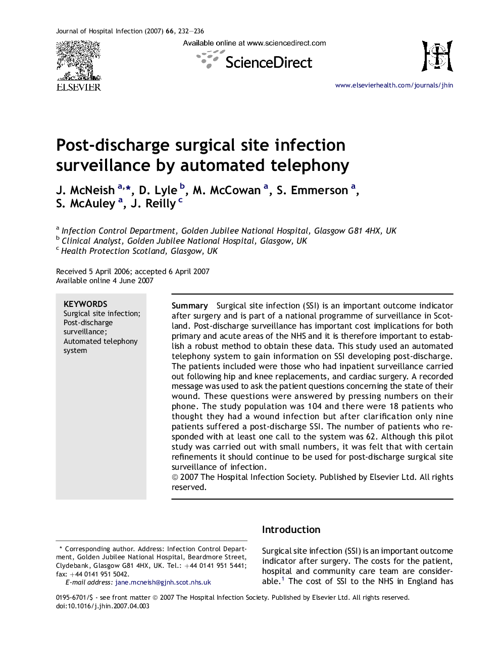 Post-discharge surgical site infection surveillance by automated telephony