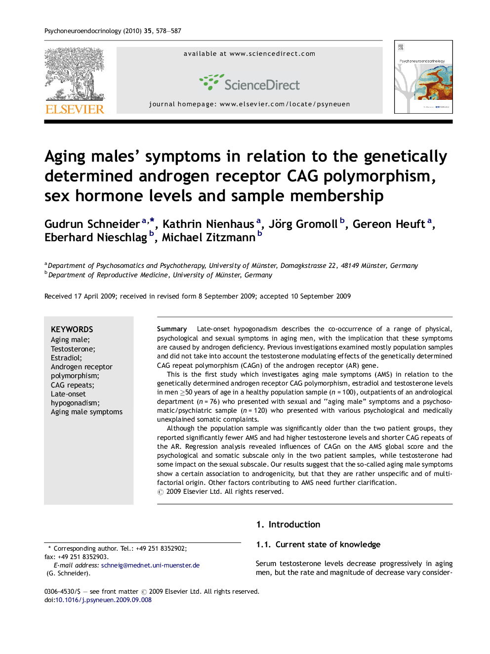 Aging males’ symptoms in relation to the genetically determined androgen receptor CAG polymorphism, sex hormone levels and sample membership