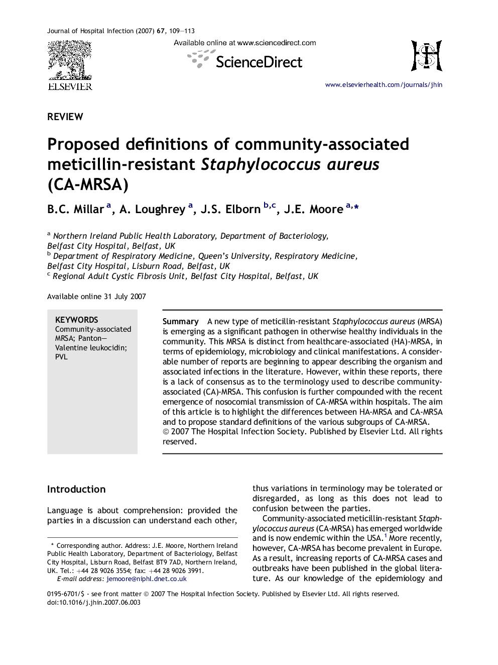 Proposed definitions of community-associated meticillin-resistant Staphylococcus aureus (CA-MRSA)