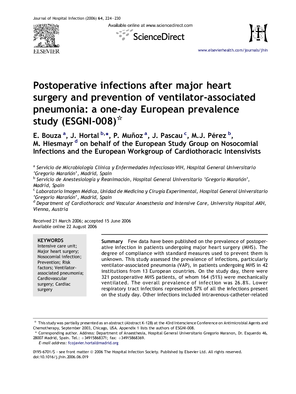 Postoperative infections after major heart surgery and prevention of ventilator-associated pneumonia: a one-day European prevalence study (ESGNI-008) 