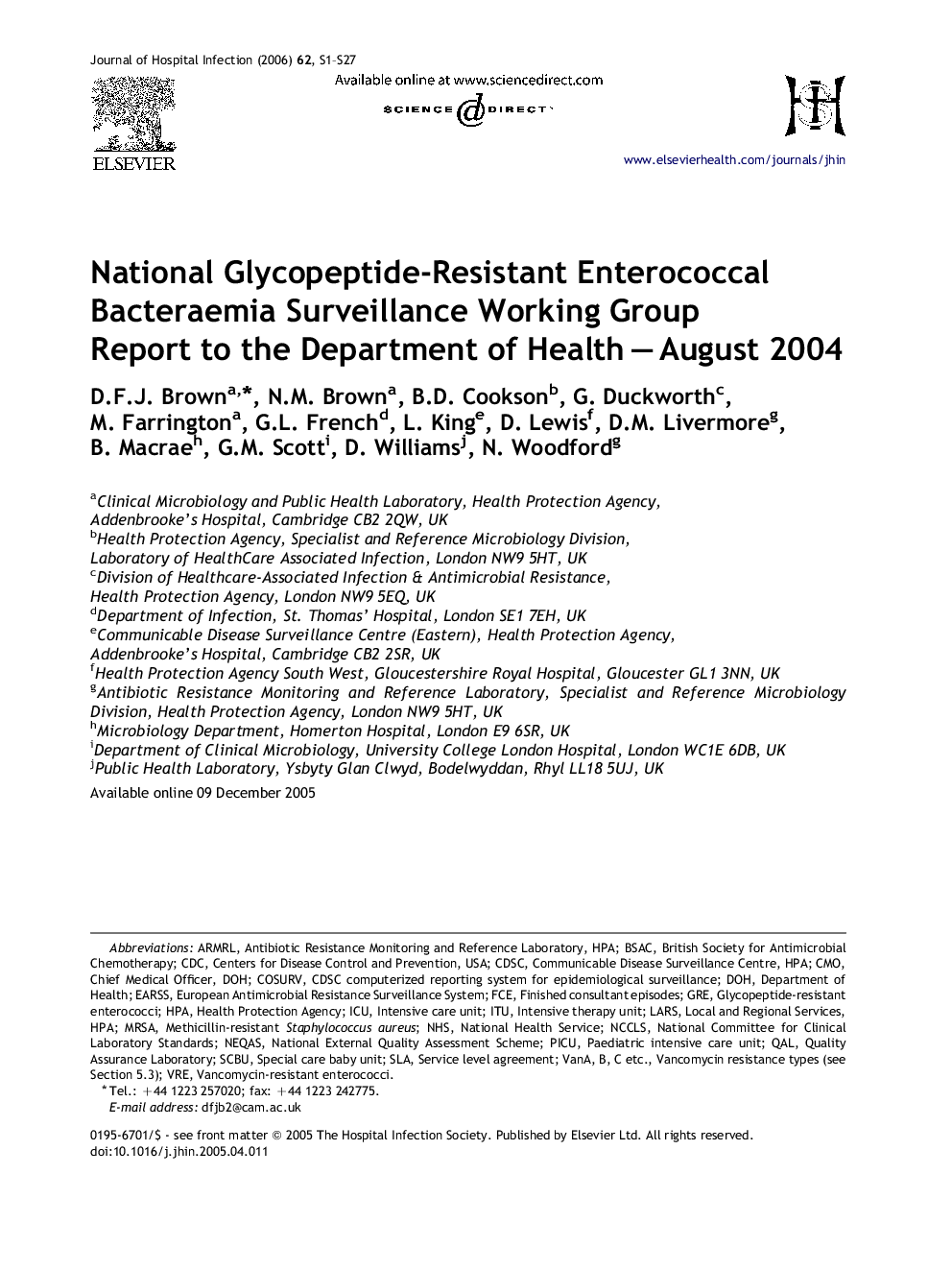 National Glycopeptide-Resistant Enterococcal Bacteraemia Surveillance Working Group Report to the Department of Health — August 2004