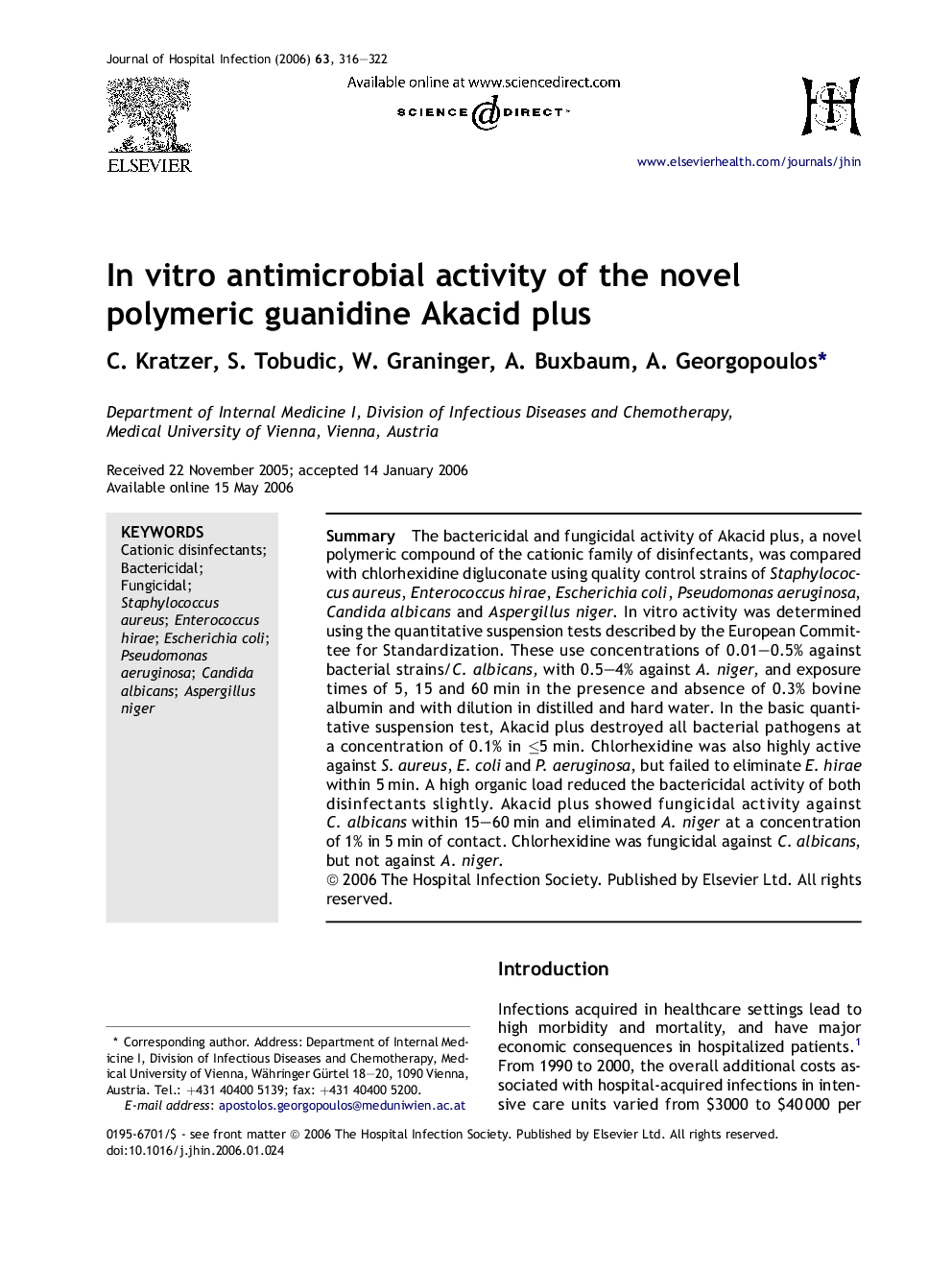 In vitro antimicrobial activity of the novel polymeric guanidine Akacid plus