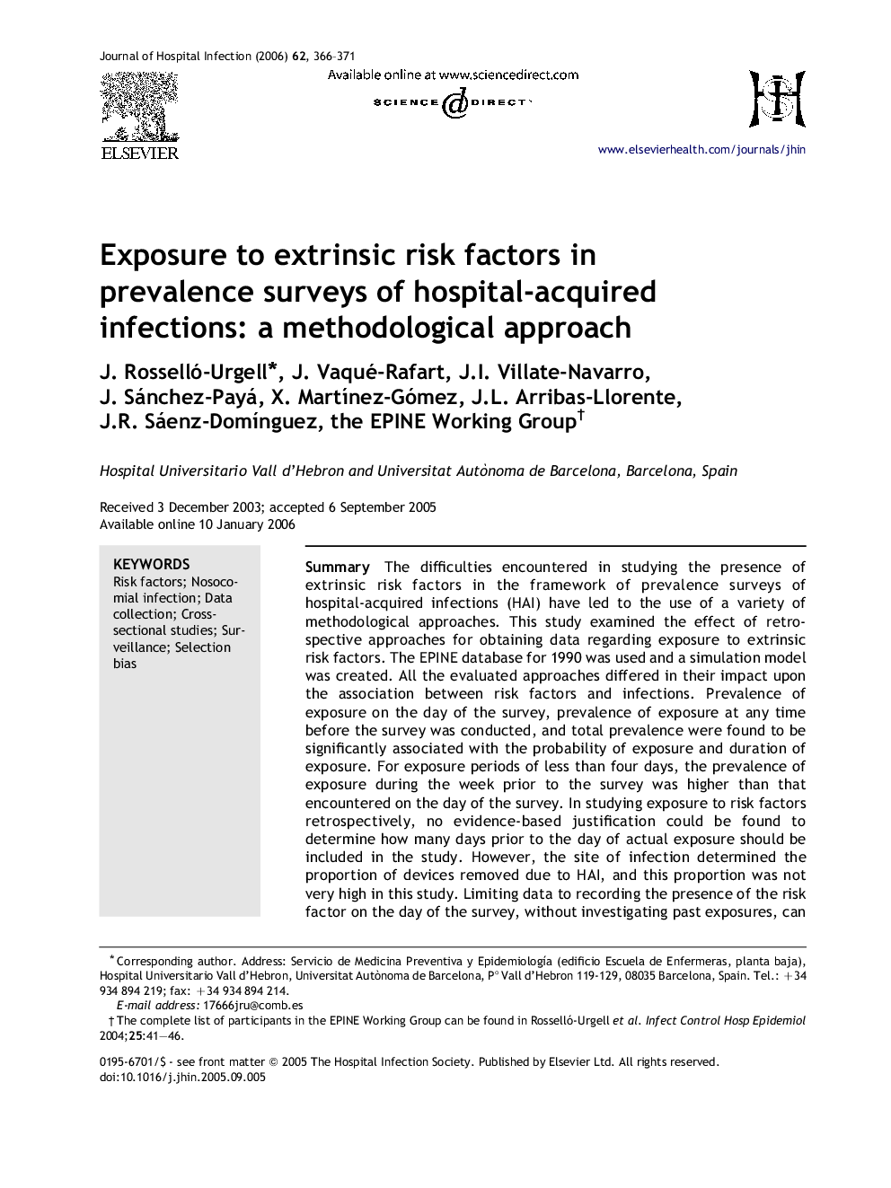 Exposure to extrinsic risk factors in prevalence surveys of hospital-acquired infections: a methodological approach