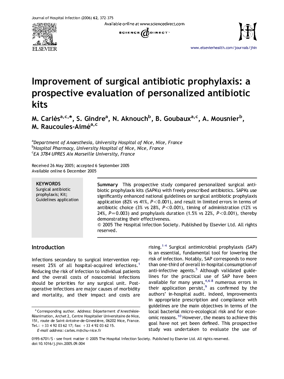 Improvement of surgical antibiotic prophylaxis: a prospective evaluation of personalized antibiotic kits
