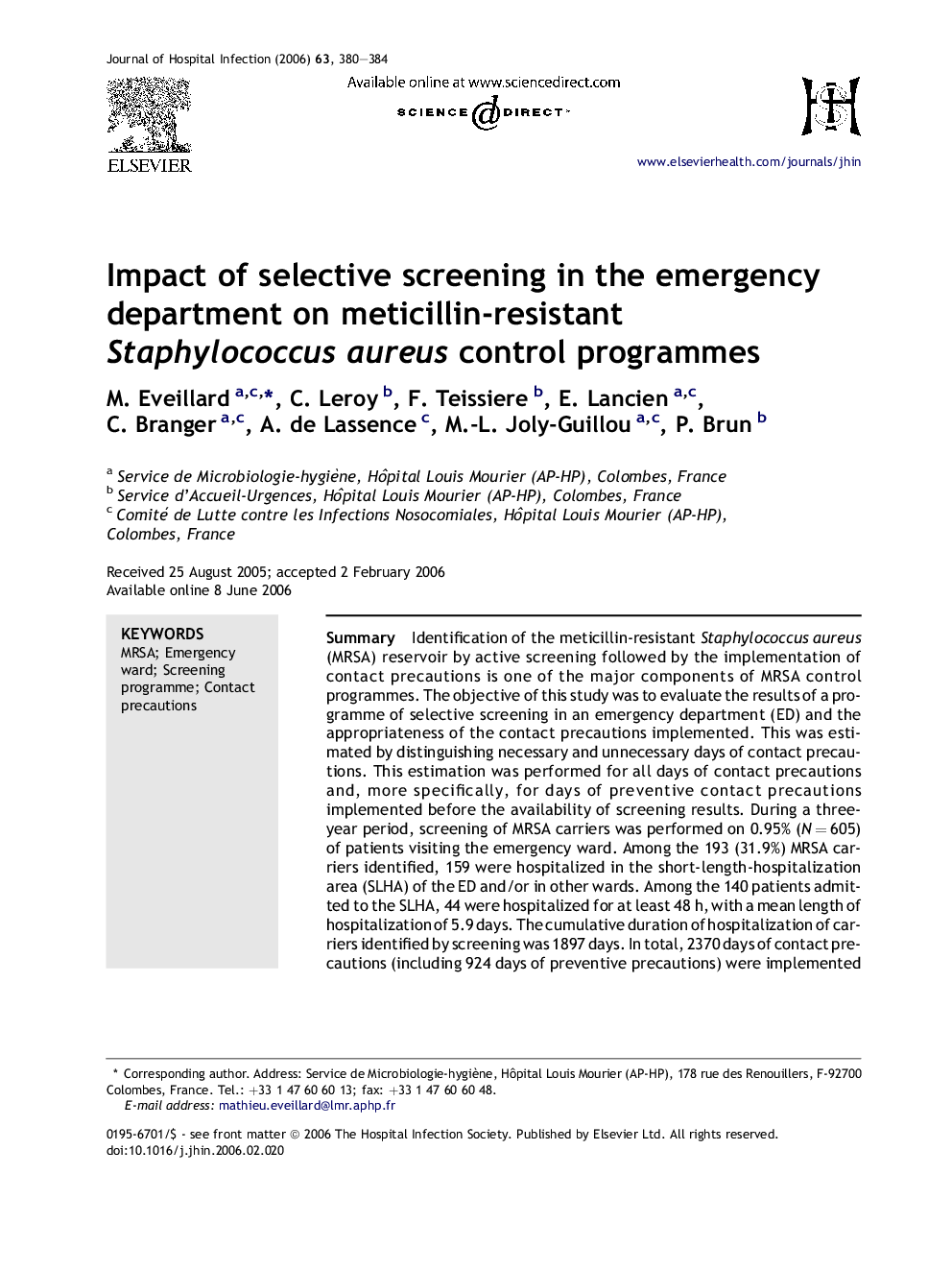 Impact of selective screening in the emergency department on meticillin-resistant Staphylococcus aureus control programmes