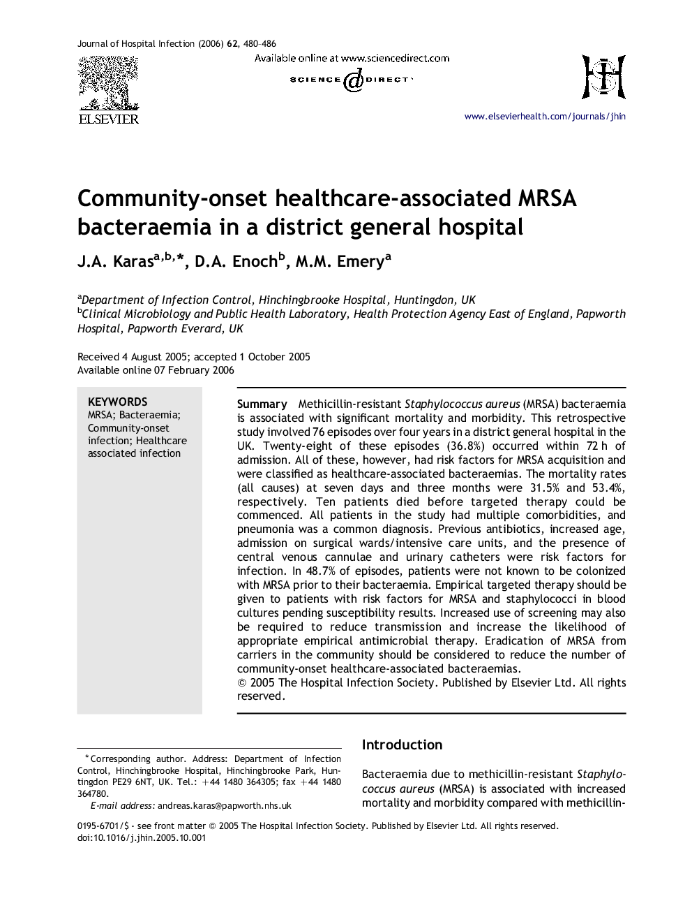 Community-onset healthcare-associated MRSA bacteraemia in a district general hospital