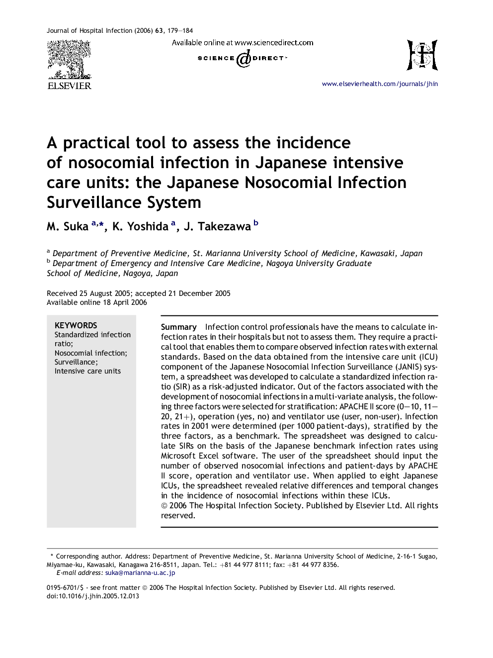 A practical tool to assess the incidence of nosocomial infection in Japanese intensive care units: the Japanese Nosocomial Infection Surveillance System