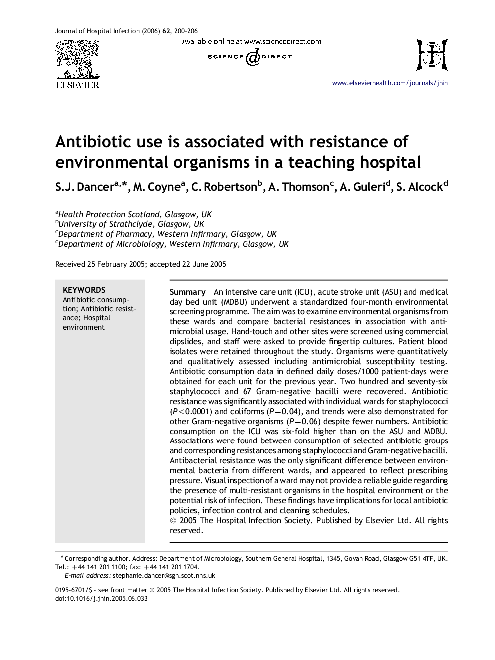 Antibiotic use is associated with resistance of environmental organisms in a teaching hospital