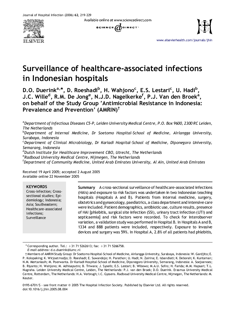 Surveillance of healthcare-associated infections in Indonesian hospitals†