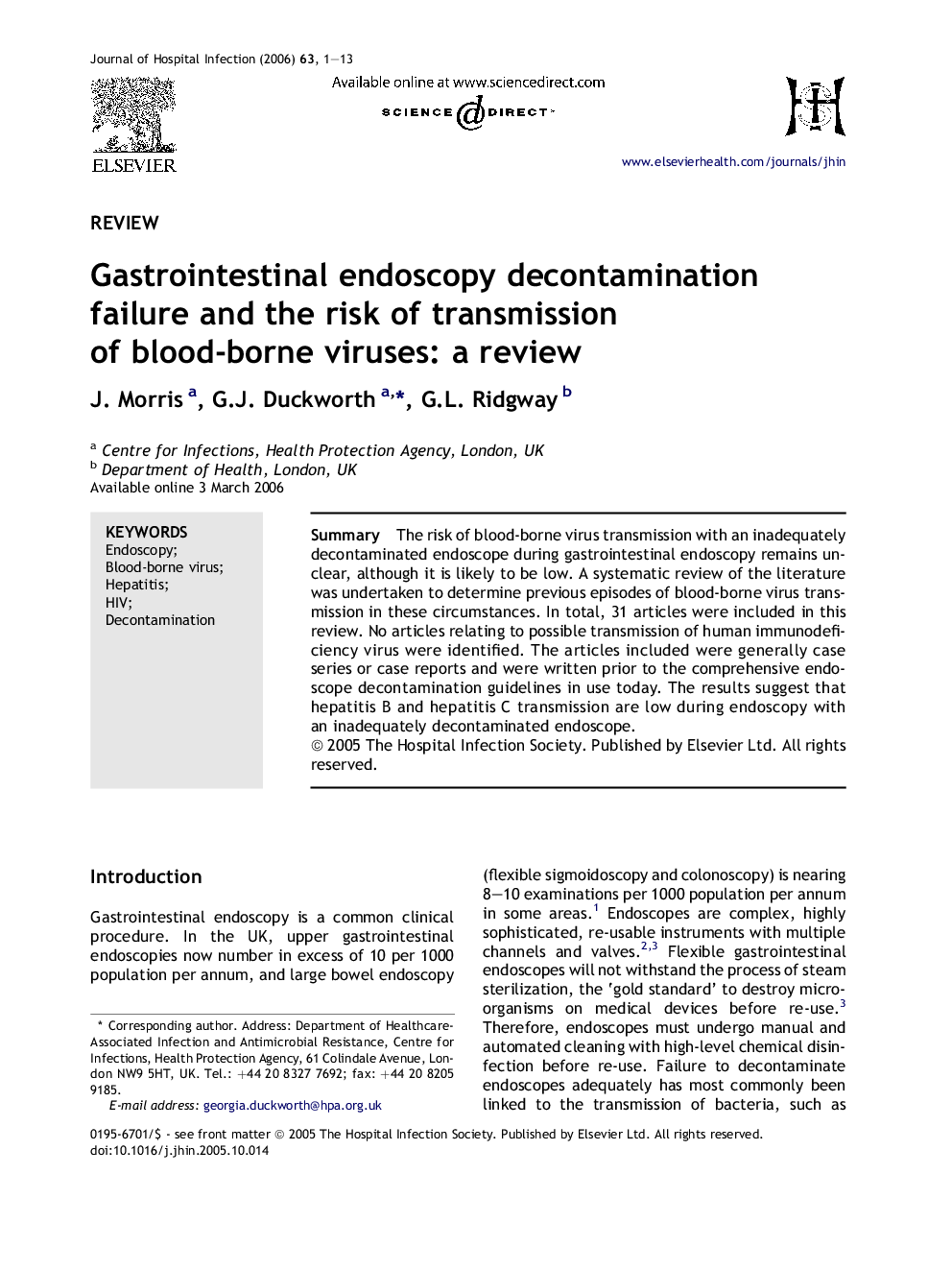 Gastrointestinal endoscopy decontamination failure and the risk of transmission of blood-borne viruses: a review