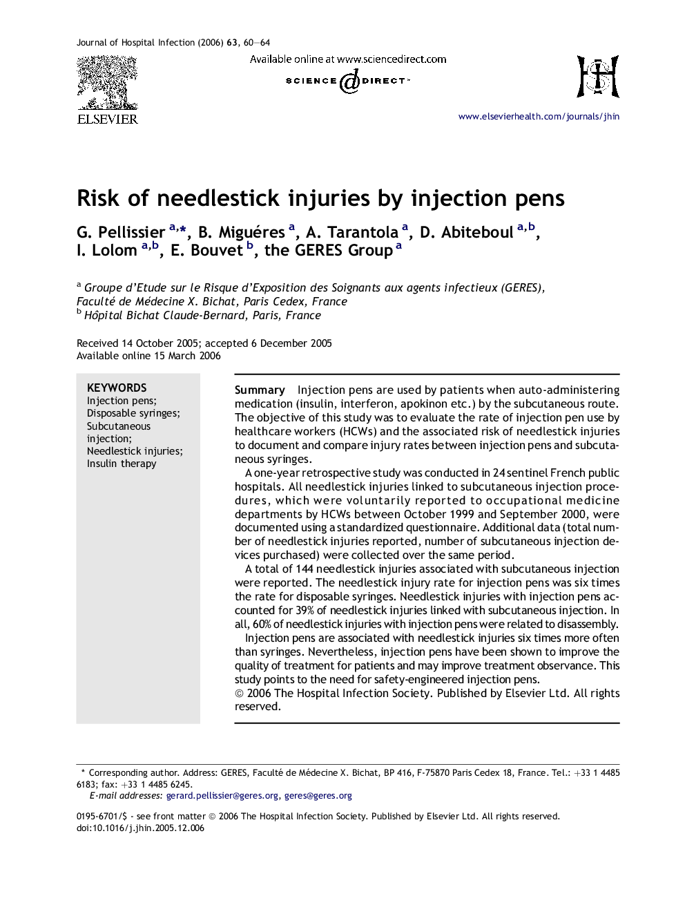Risk of needlestick injuries by injection pens