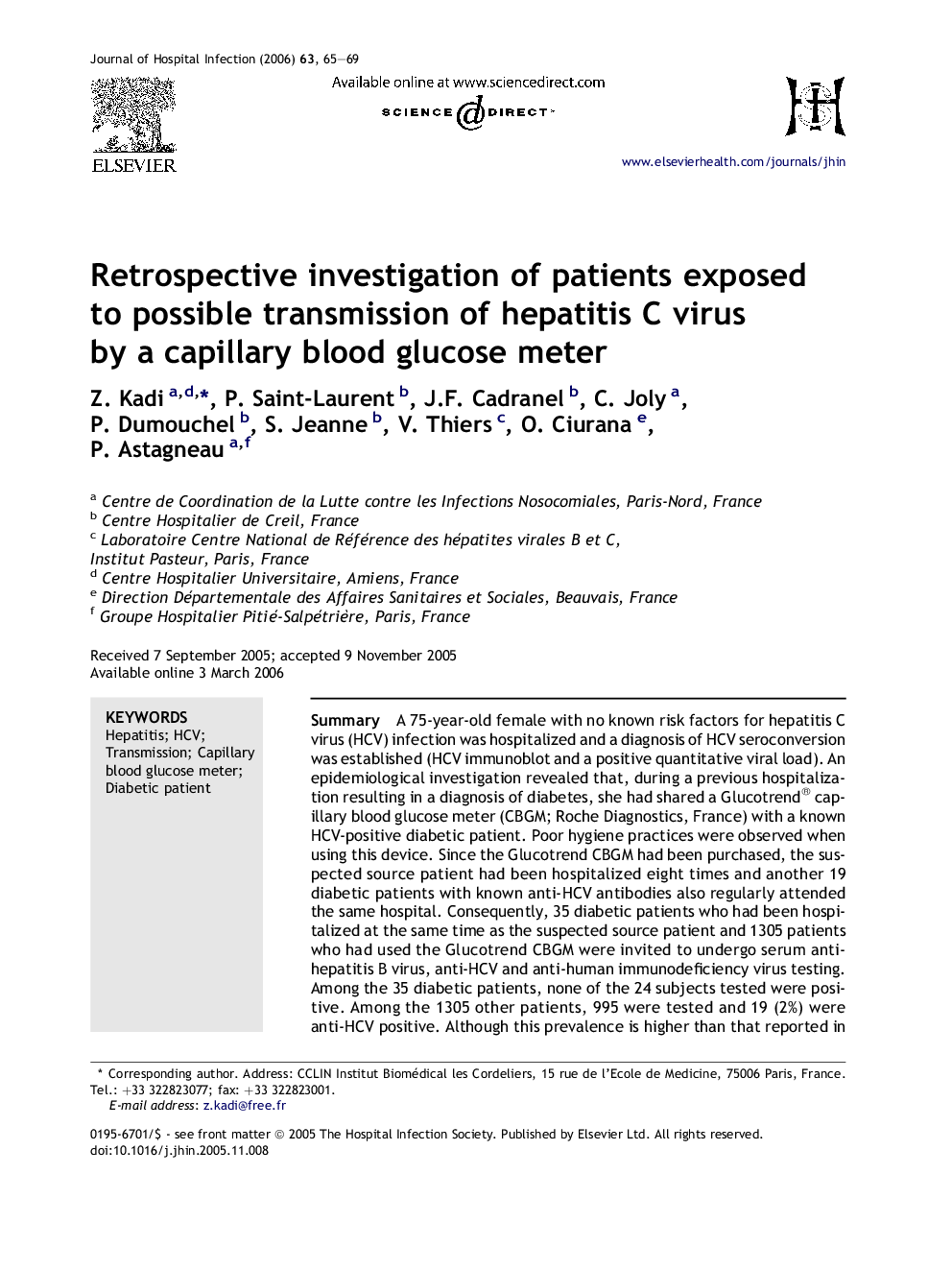 Retrospective investigation of patients exposed to possible transmission of hepatitis C virus by a capillary blood glucose meter