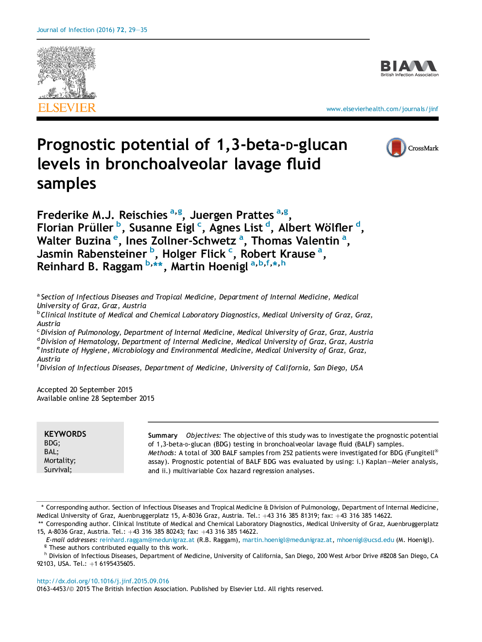 Prognostic potential of 1,3-beta-d-glucan levels in bronchoalveolar lavage fluid samples