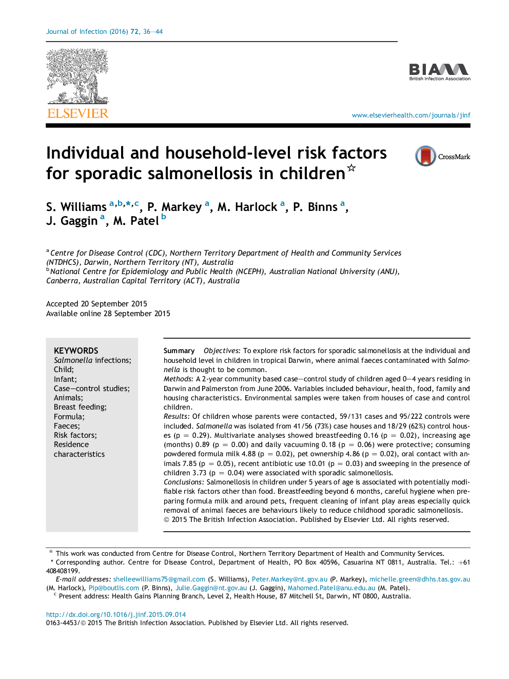 Individual and household-level risk factors for sporadic salmonellosis in children 