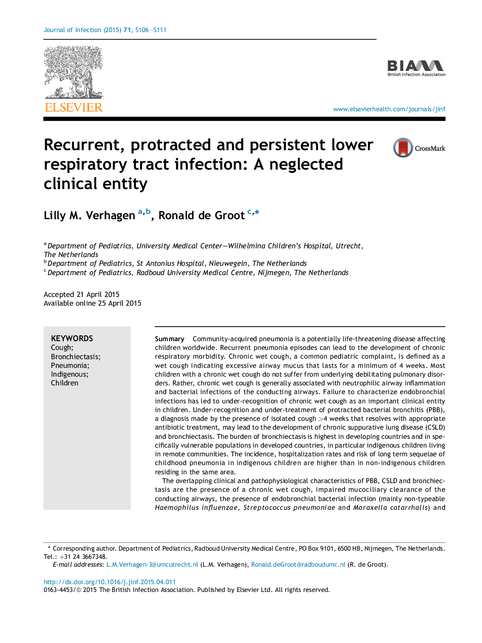 Recurrent, protracted and persistent lower respiratory tract infection: A neglected clinical entity