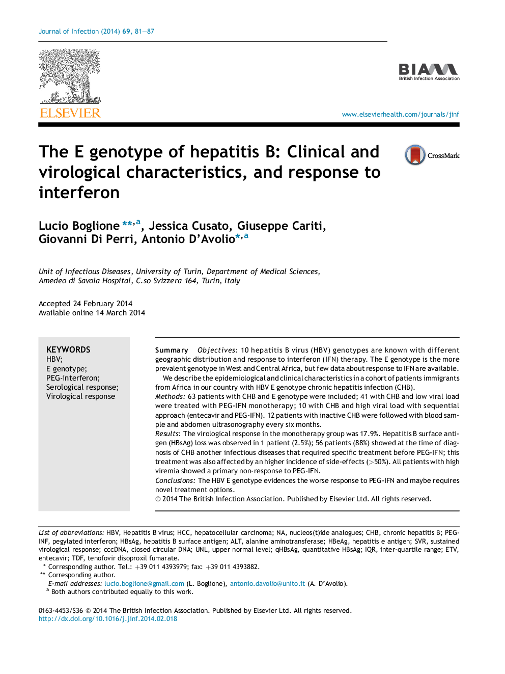 The E genotype of hepatitis B: Clinical and virological characteristics, and response to interferon