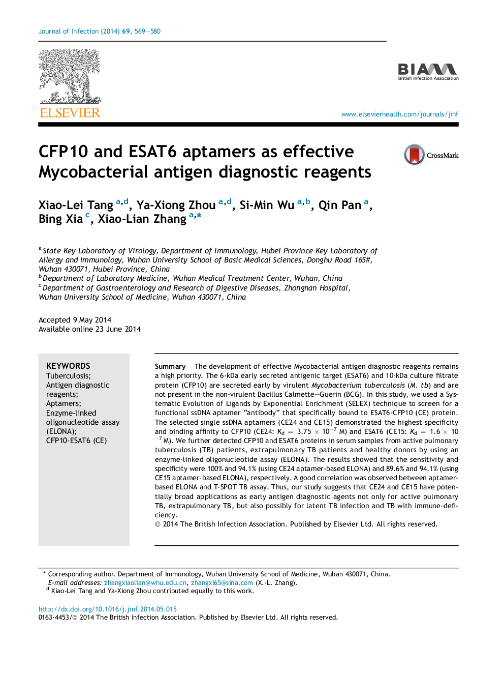 CFP10 and ESAT6 aptamers as effective Mycobacterial antigen diagnostic reagents