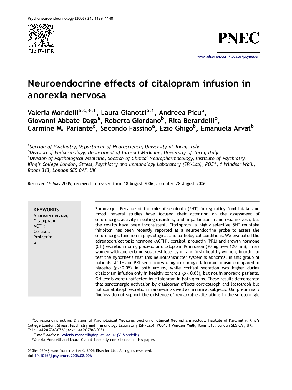 Neuroendocrine effects of citalopram infusion in anorexia nervosa