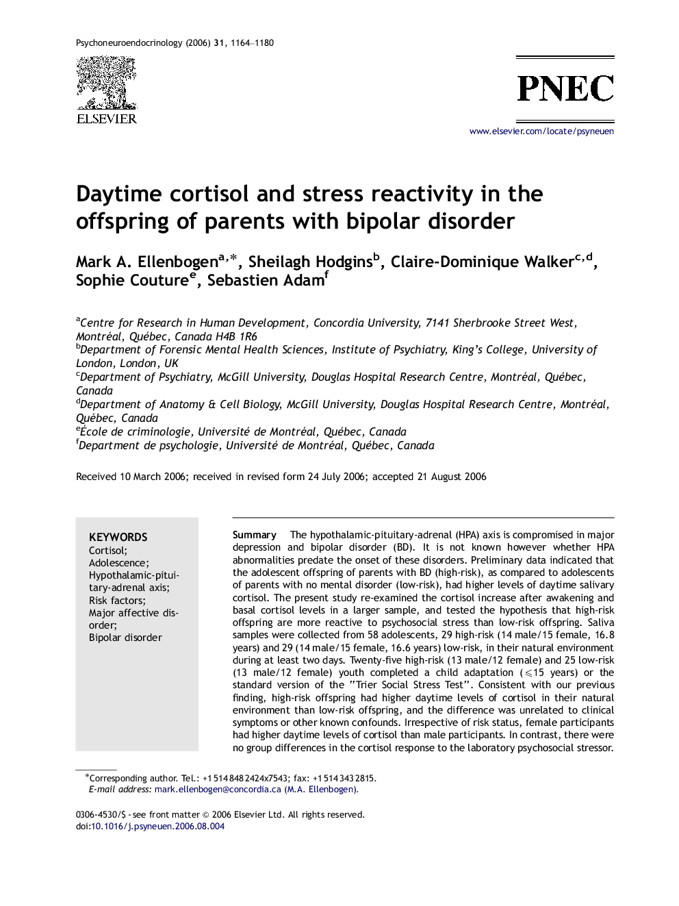 Daytime cortisol and stress reactivity in the offspring of parents with bipolar disorder