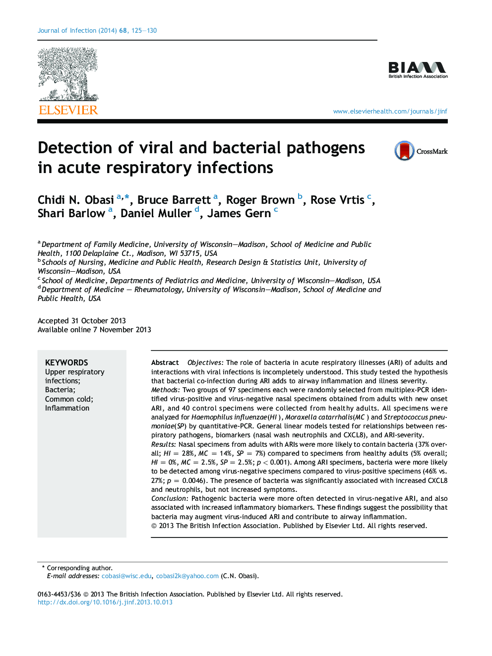 تشخیص پاتوژن های ویروسی و باکتریایی در عفونت های حاد تنفسی 