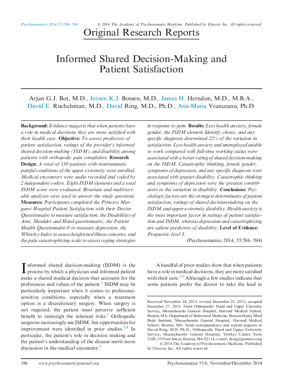 Informed Shared Decision-Making and Patient Satisfaction