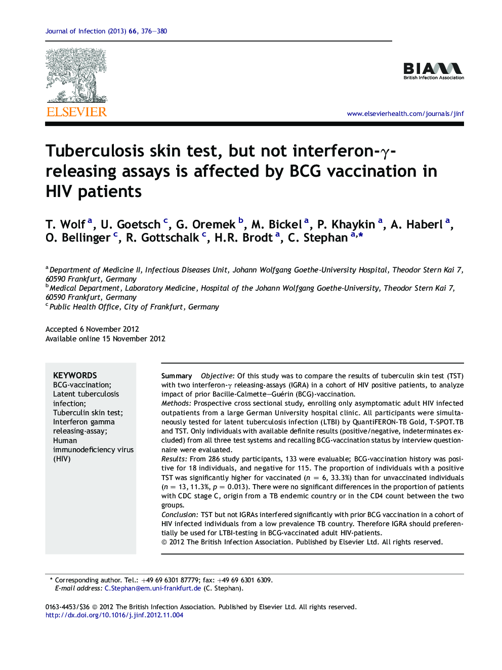 Tuberculosis skin test, but not interferon-γ-releasing assays is affected by BCG vaccination in HIV patients