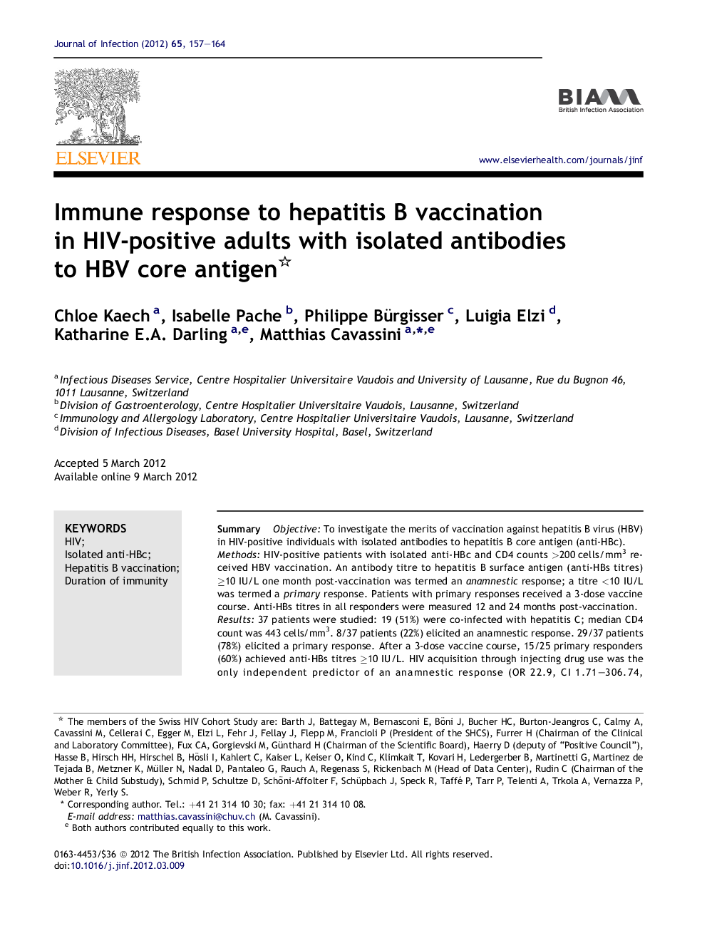 Immune response to hepatitis B vaccination in HIV-positive adults with isolated antibodies to HBV core antigen 