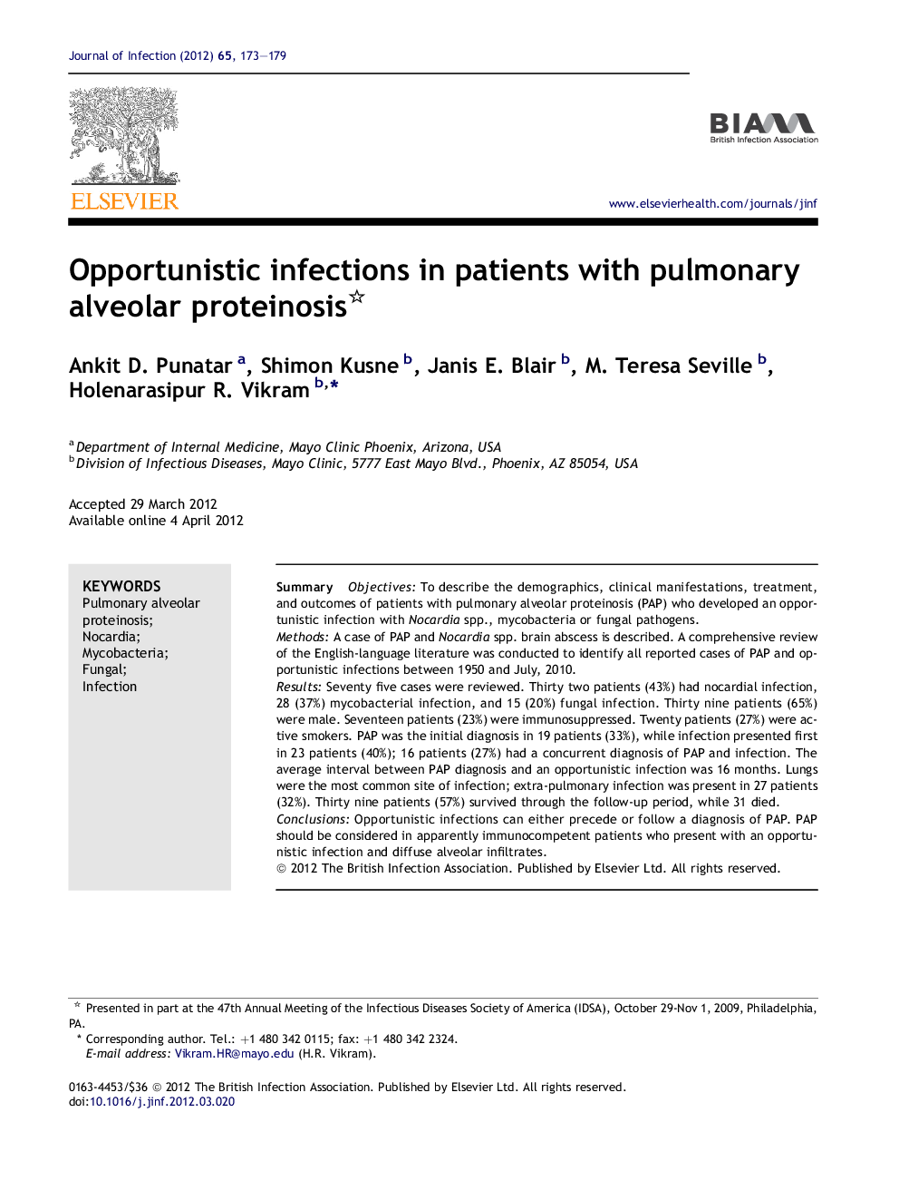 Opportunistic infections in patients with pulmonary alveolar proteinosis 