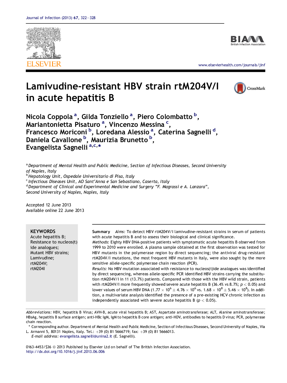 Lamivudine-resistant HBV strain rtM204V/I in acute hepatitis B