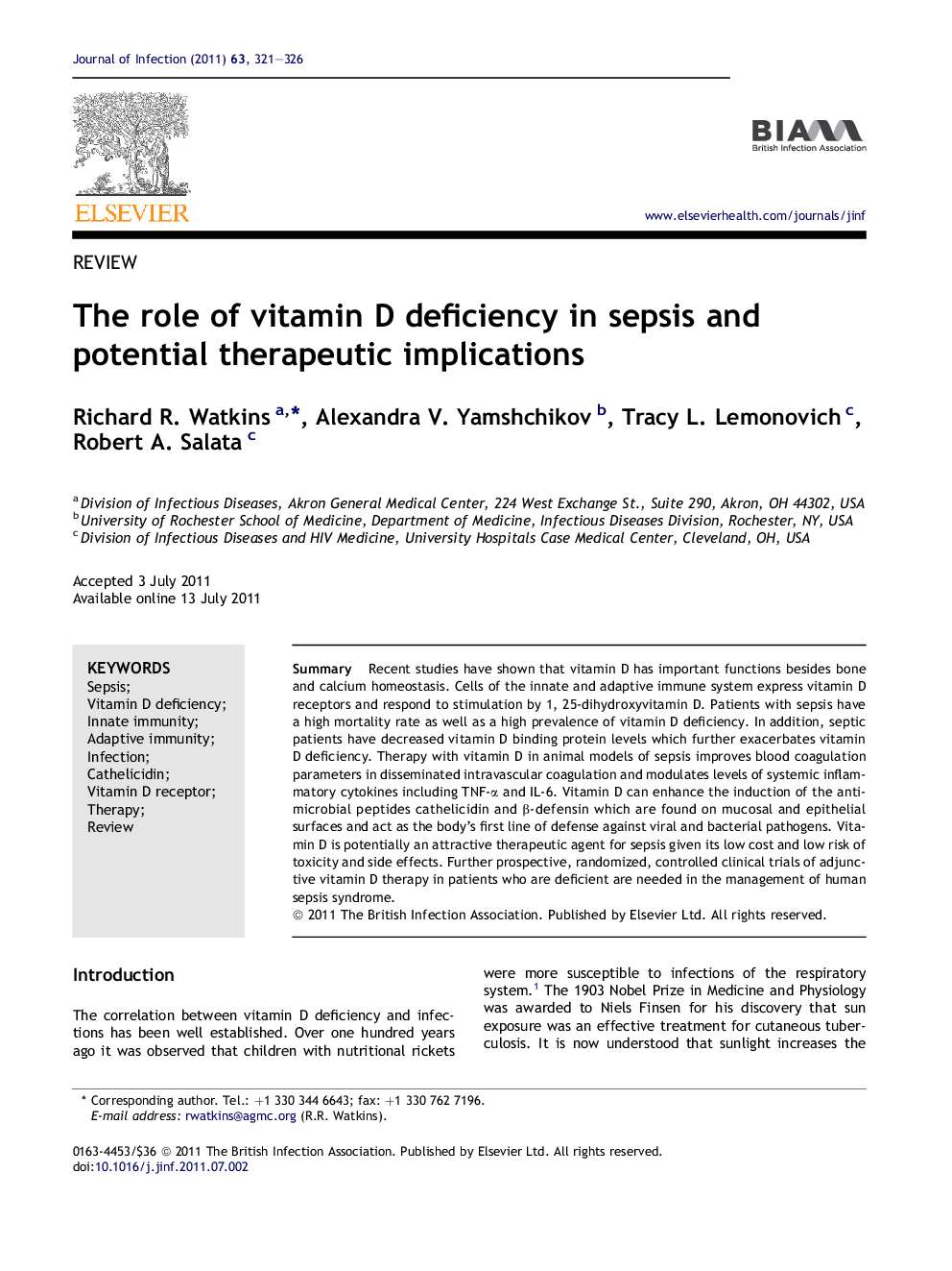 The role of vitamin D deficiency in sepsis and potential therapeutic implications