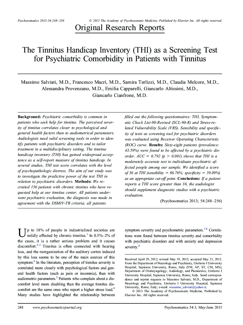 عکس صفحه اول مقاله: The Tinnitus Handicap Inventory as a Screening Test for Psychiatric Comorbidity in Patients with Tinnitus The Tinnitus Handicap Inventory as a Screening Test for Psychiatric Comorbidity in Patients with Tinnitus