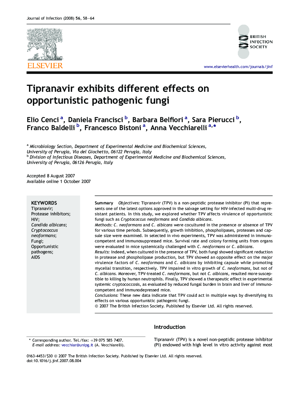 Tipranavir exhibits different effects on opportunistic pathogenic fungi