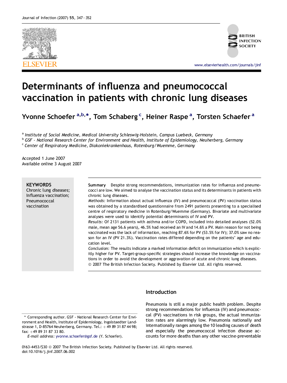 Determinants of influenza and pneumococcal vaccination in patients with chronic lung diseases