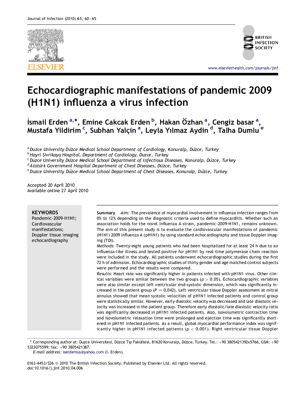 عکس صفحه اول مقاله: Echocardiographic manifestations of pandemic 2009 (H1N1) influenza a virus infection Echocardiographic manifestations of pandemic 2009 (H1N1) influenza a virus infection