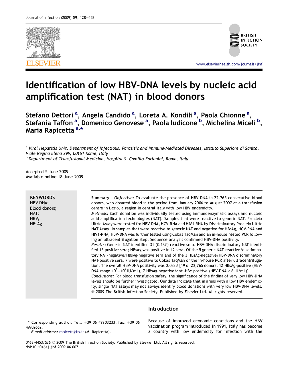 Identification of low HBV-DNA levels by nucleic acid amplification test (NAT) in blood donors