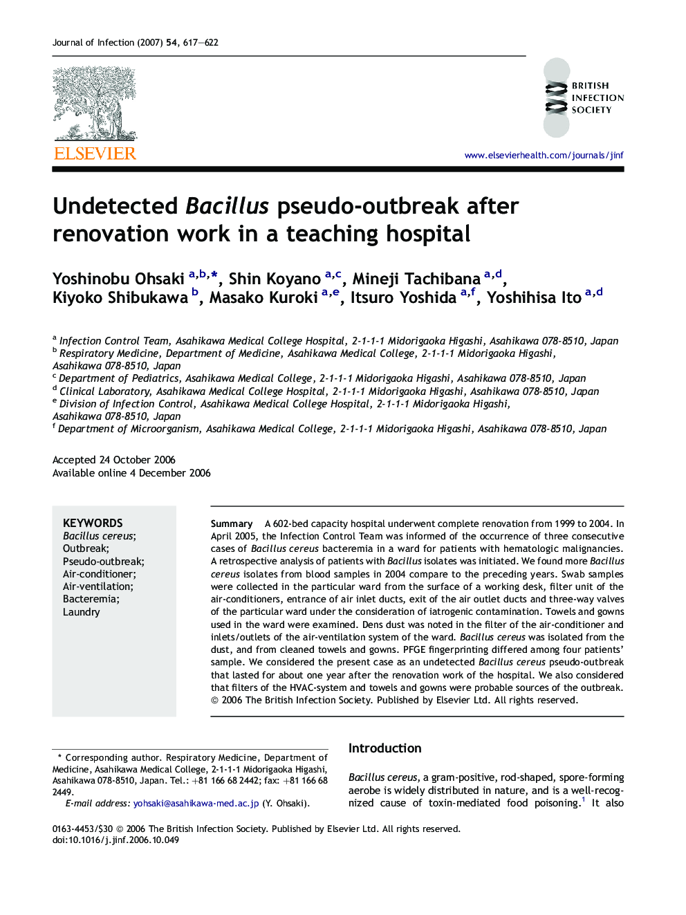 Undetected Bacillus pseudo-outbreak after renovation work in a teaching hospital