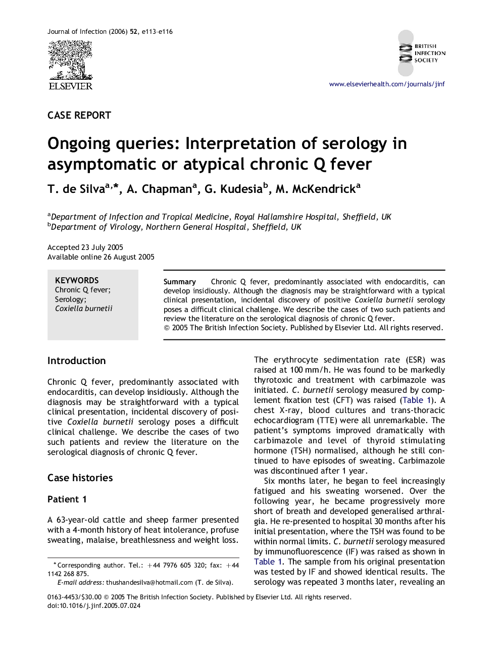 Ongoing queries: Interpretation of serology in asymptomatic or atypical chronic Q fever