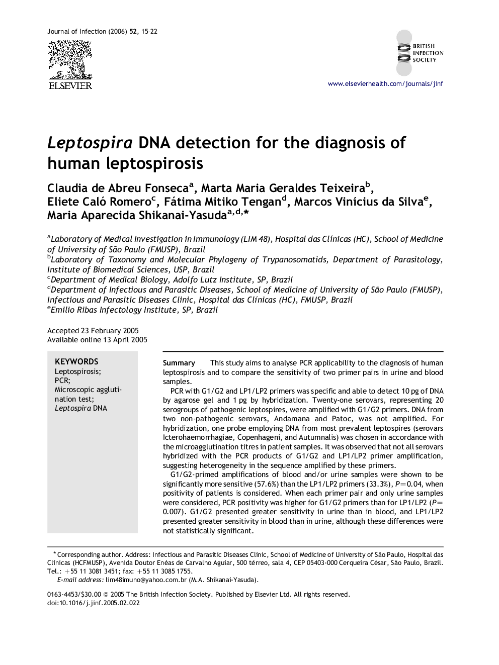 Leptospira DNA detection for the diagnosis of human leptospirosis