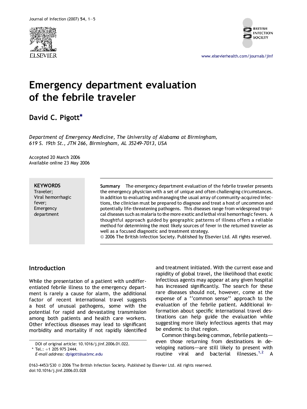 Emergency department evaluation of the febrile traveler