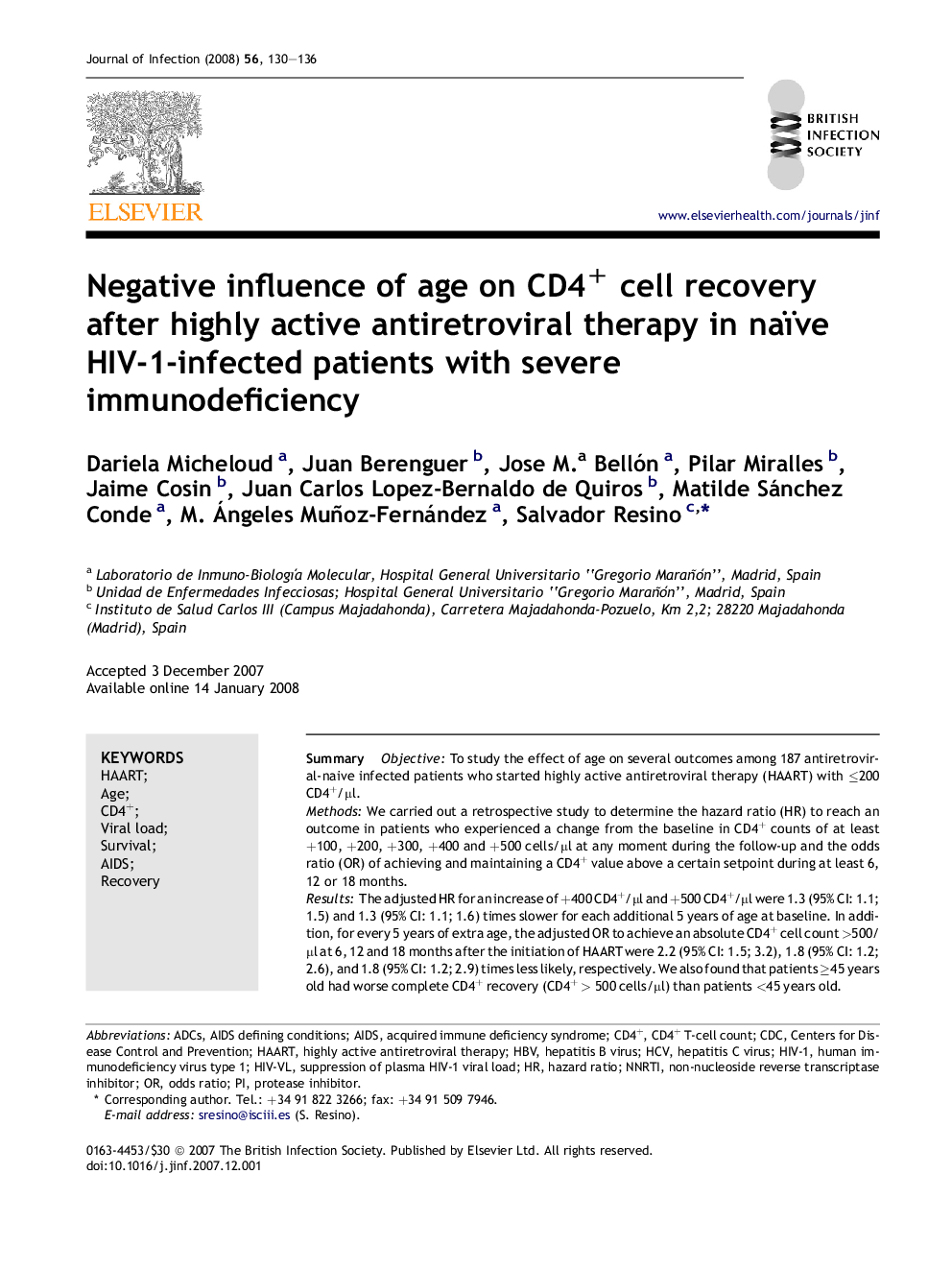 Negative influence of age on CD4+ cell recovery after highly active antiretroviral therapy in naïve HIV-1-infected patients with severe immunodeficiency