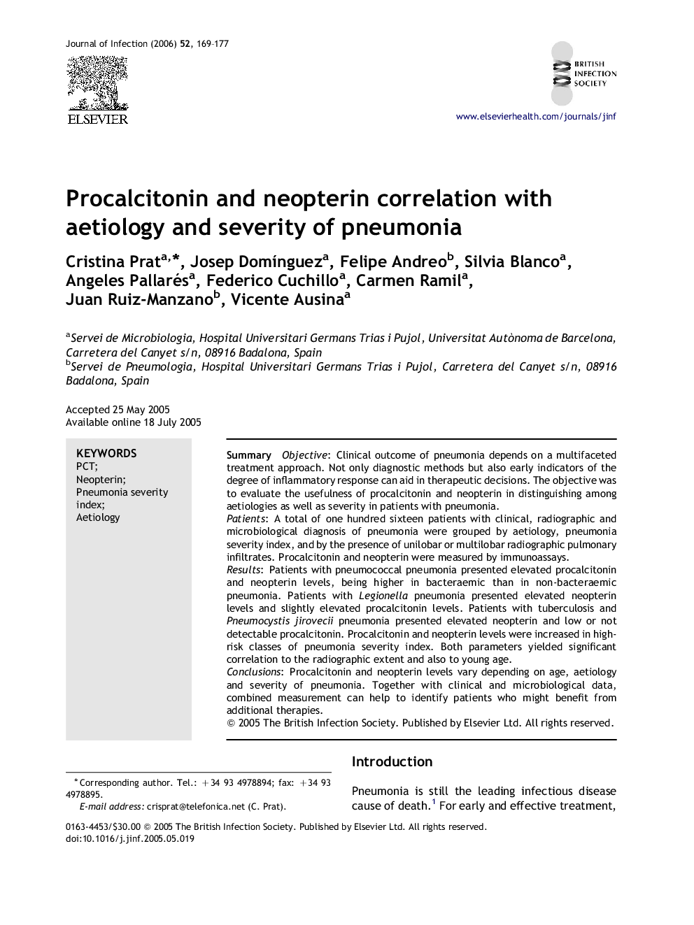 Procalcitonin and neopterin correlation with aetiology and severity of pneumonia