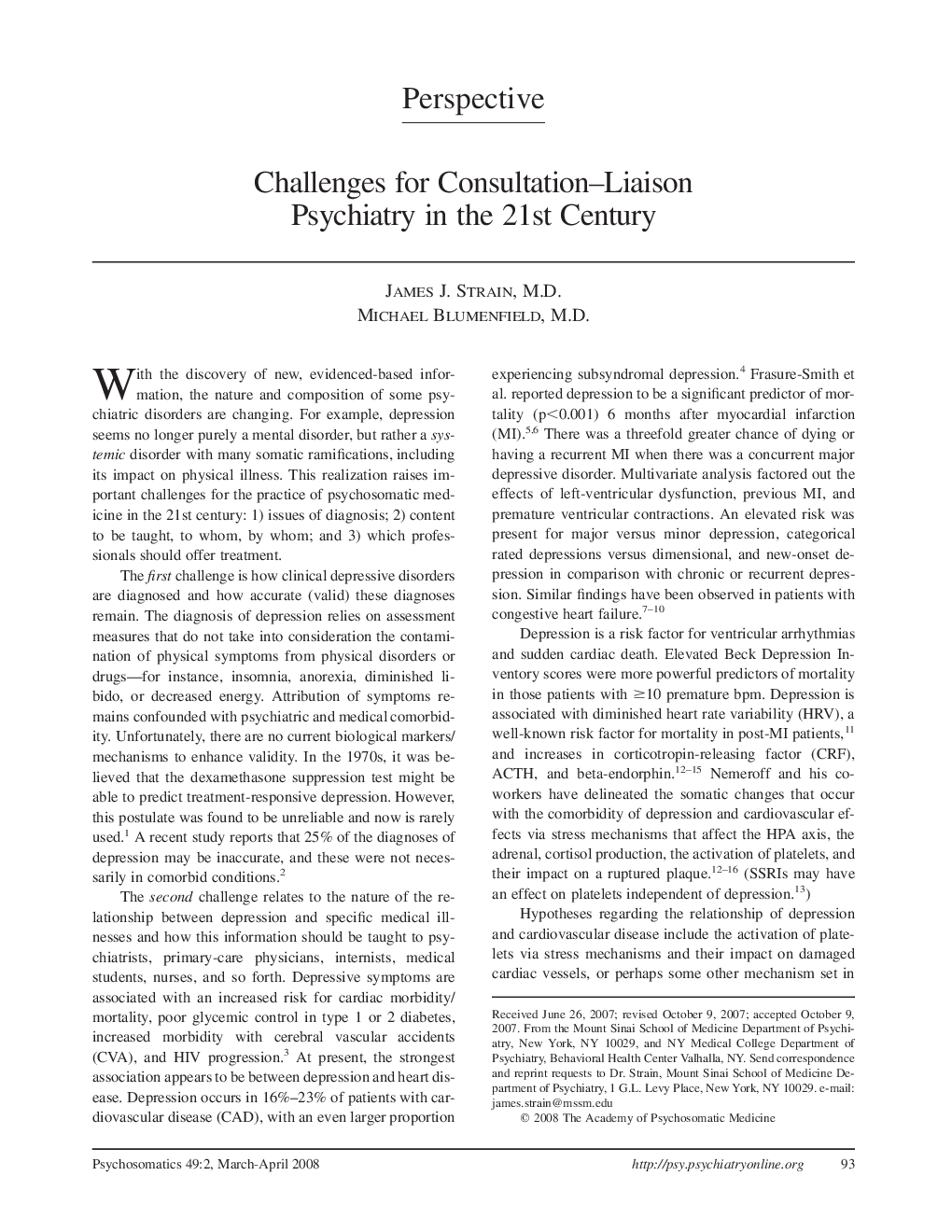 Challenges for Consultation-Liaison Psychiatry in the 21st Century