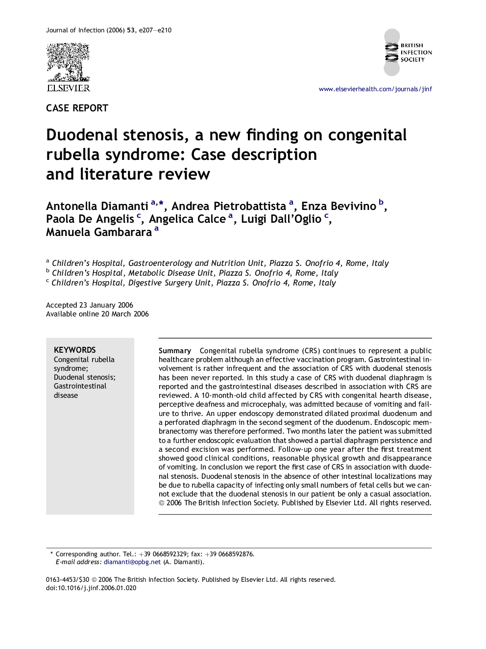 Duodenal stenosis, a new finding on congenital rubella syndrome: Case description and literature review