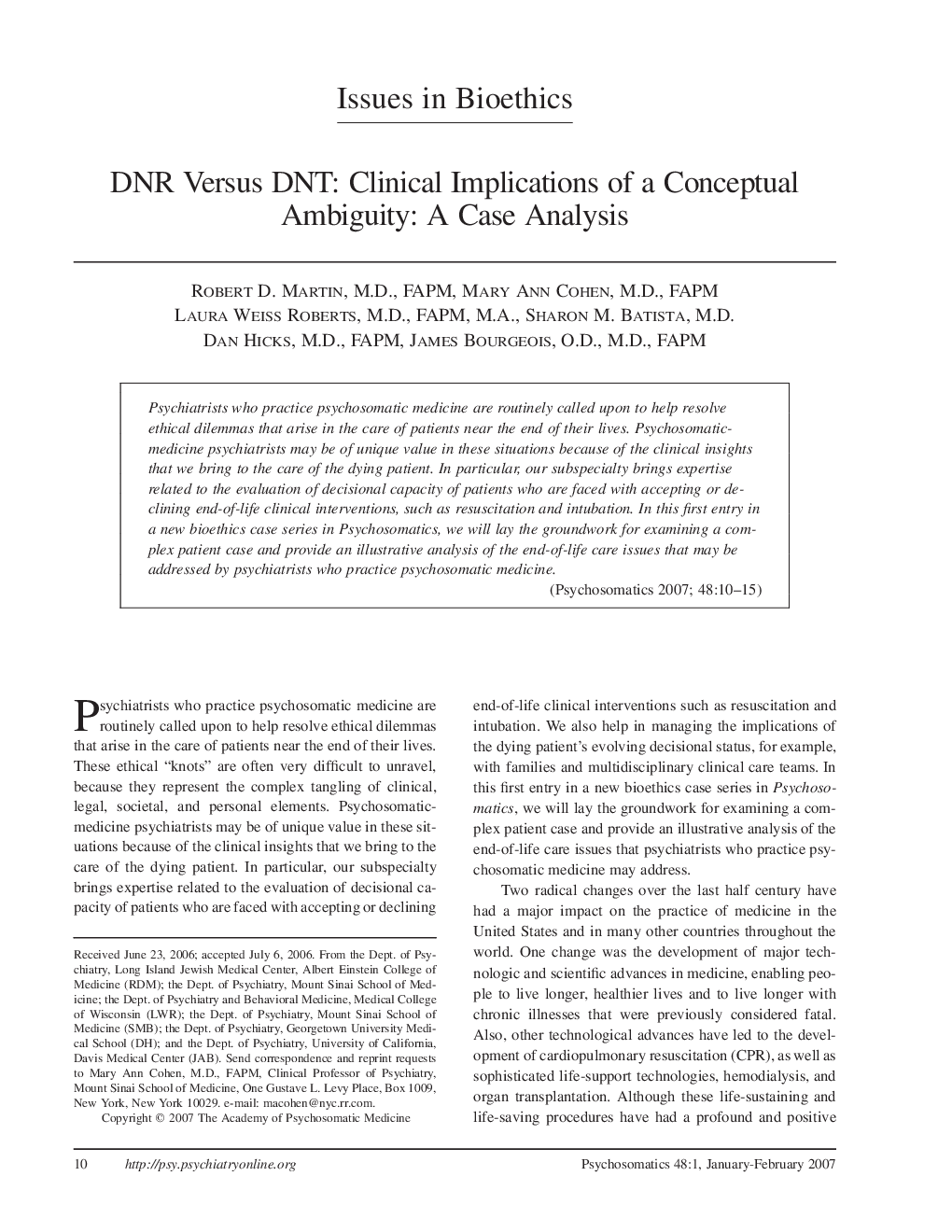 DNR Versus DNT: Clinical Implications of a Conceptual Ambiguity: A Case Analysis