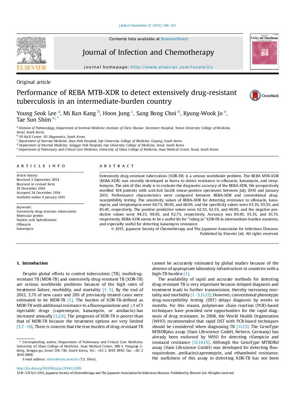 عکس صفحه اول مقاله: Performance of REBA MTB-XDR to detect extensively drug-resistant tuberculosis in an intermediate-burden country Performance of REBA MTB-XDR to detect extensively drug-resistant tuberculosis in an intermediate-burden country